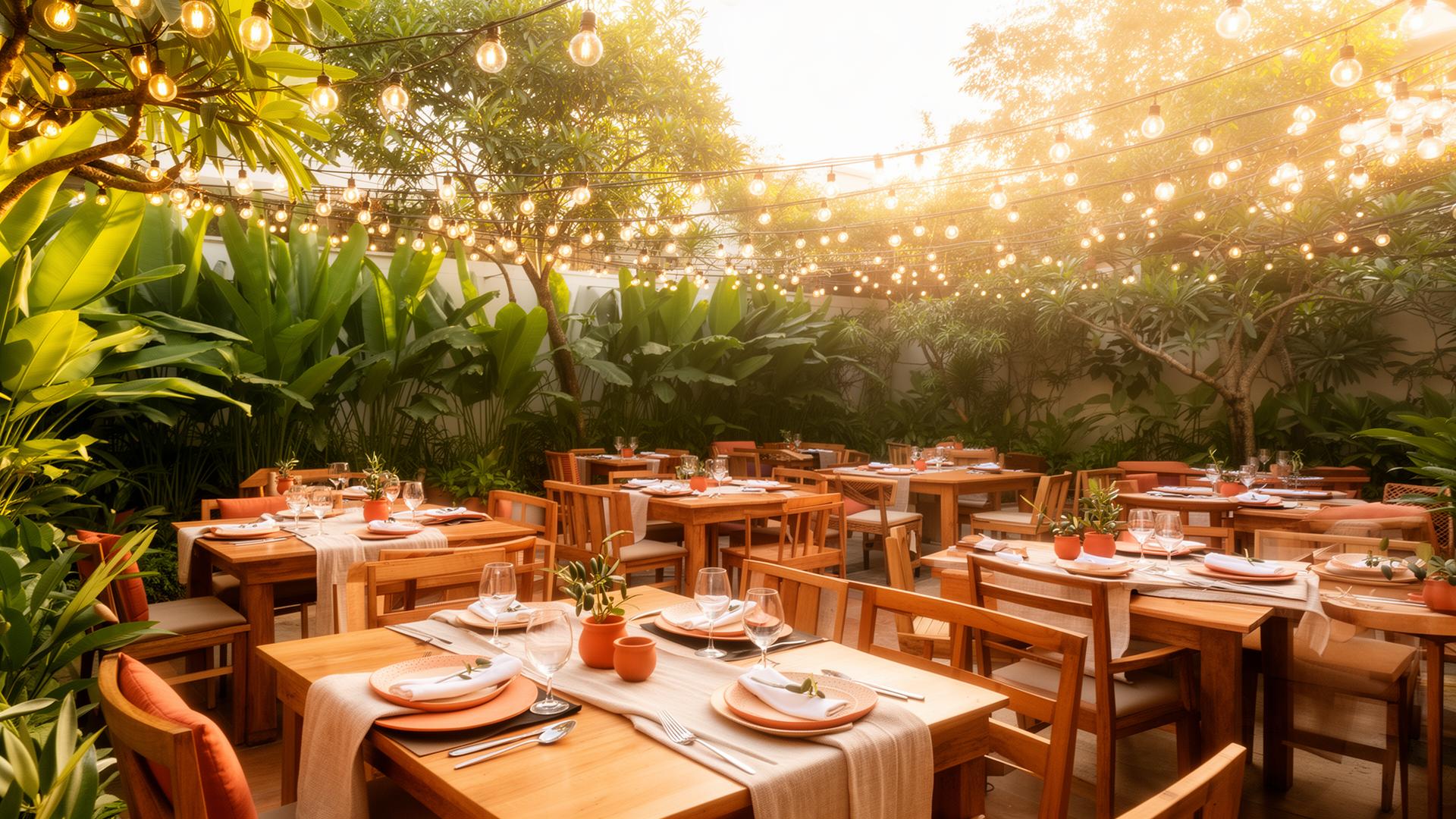 Winners Backyard outdoor dining venue at golden hour